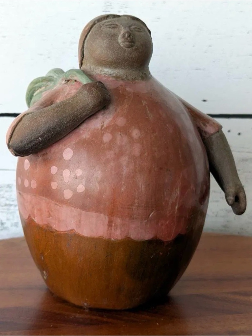 Vintage Chulucanas Peru Figurine - Signed Sebastian Paz - Woman with Bag - 6"